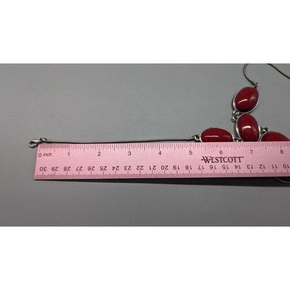 Red Acrylic Necklace Bracelet Set Pendant Silver Tone Chain Adjustable Necklace - Picture 9 of 10